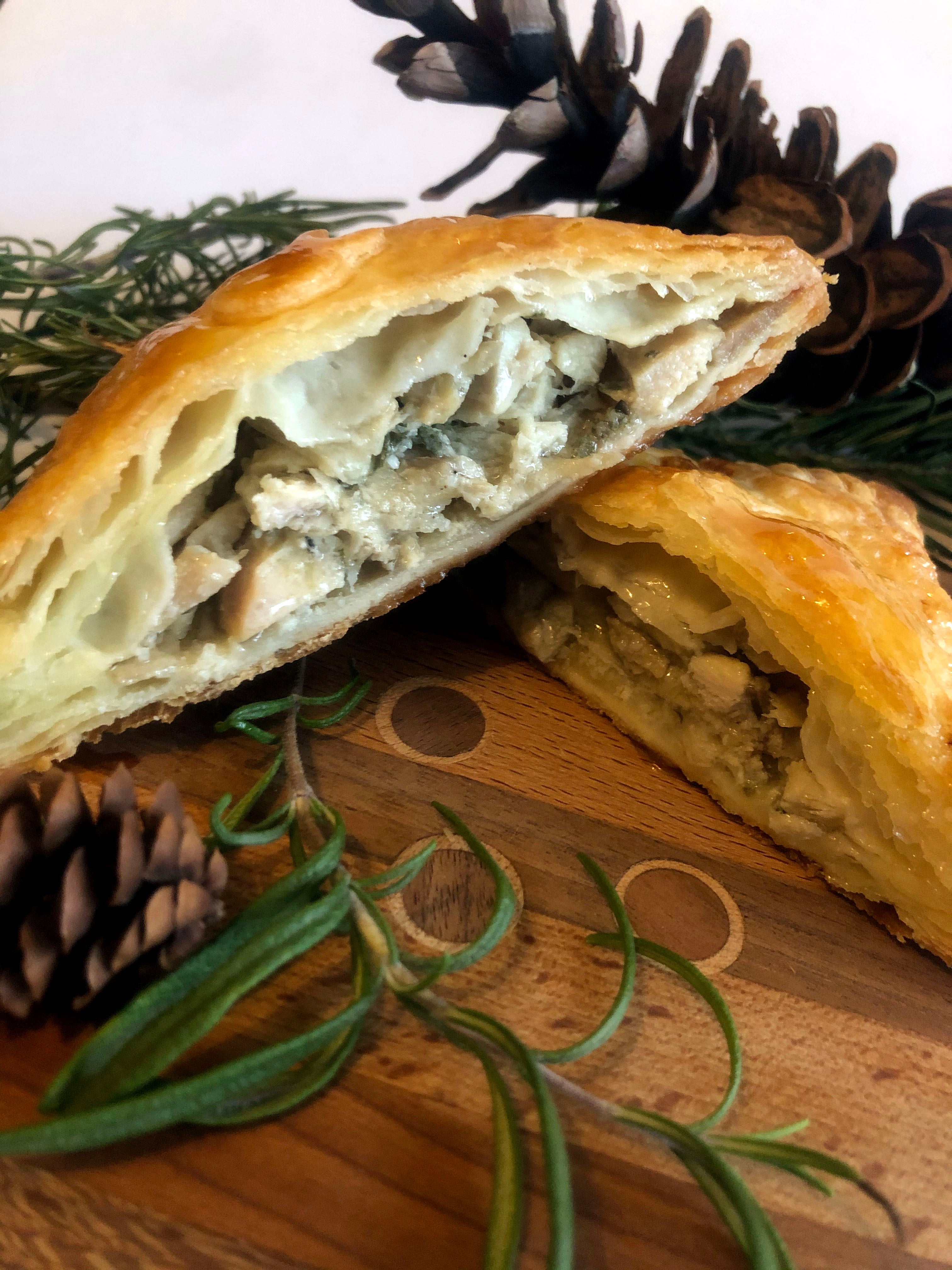 A mushroom  hand pie with fresh rosemary